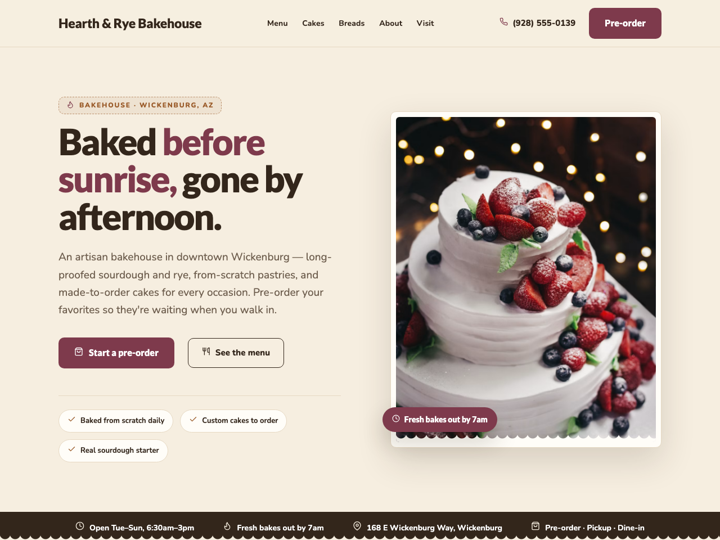 Home page of the Hearth & Rye Bakehouse site