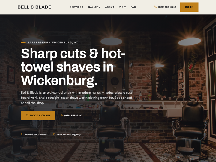 Home page of the Bell & Blade template