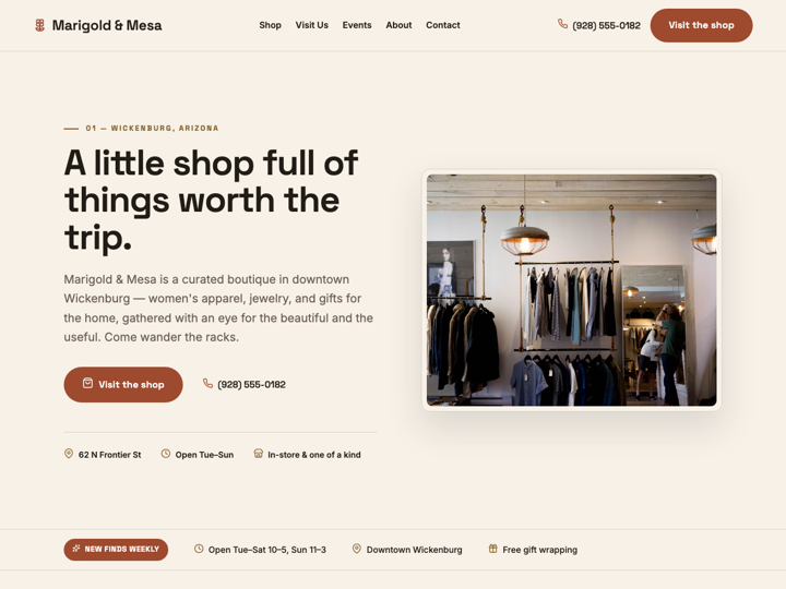 Home page of the Marigold & Mesa site
