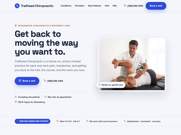 Home page of the Trailhead Chiropractic site