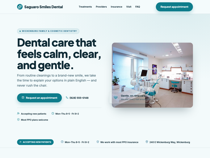 Home page of the Saguaro Smiles Dental site