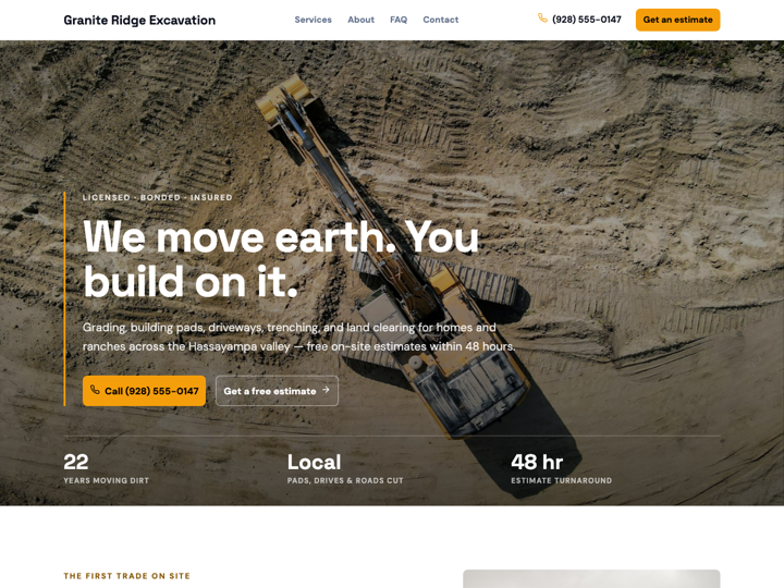 Home page of the Granite Ridge Excavation template