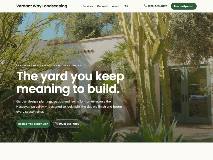 Home page of the Verdant Way Landscaping template