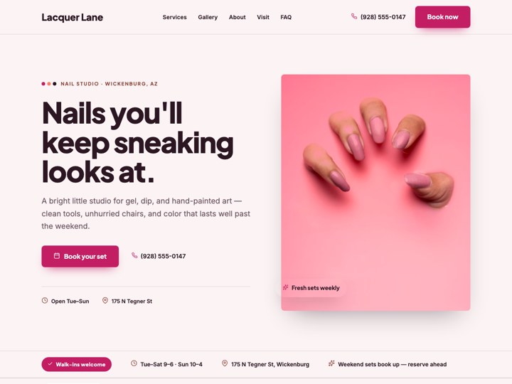 Home page of the Lacquer Lane site