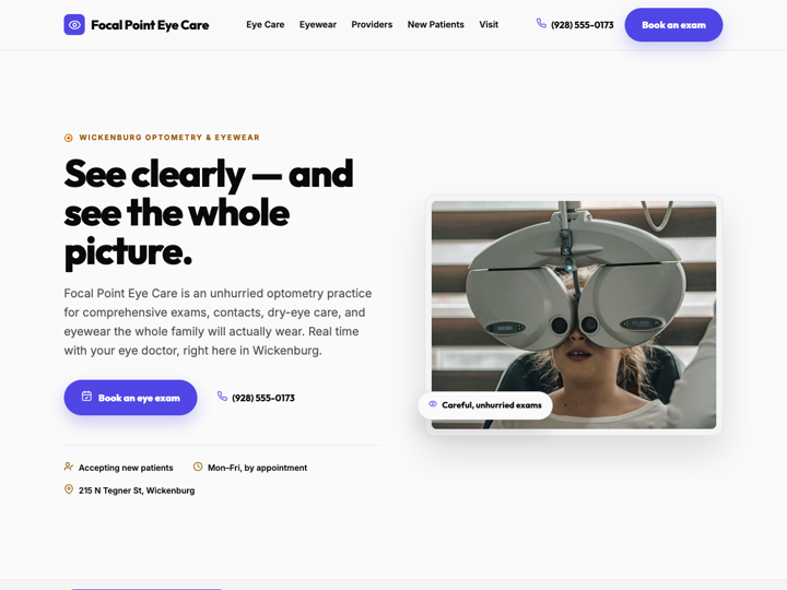 Home page of the Focal Point Eye Care site