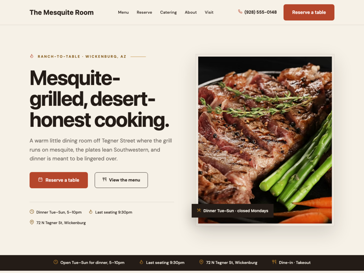 Home page of the The Mesquite Room template