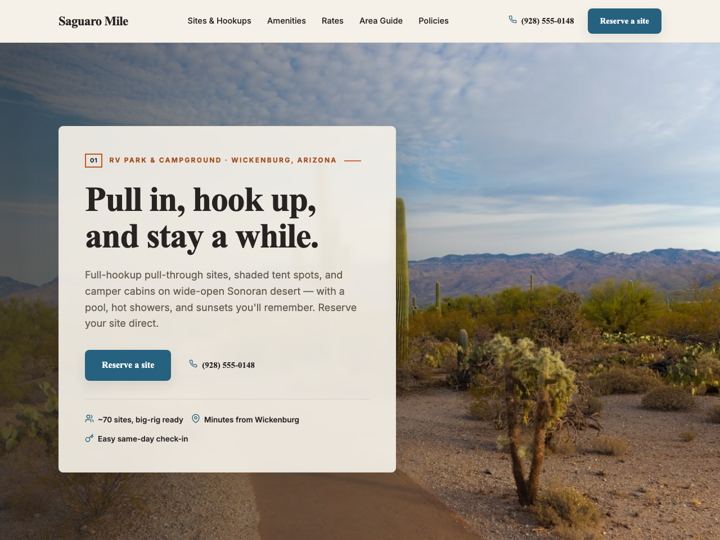 Home page of the Saguaro Mile site
