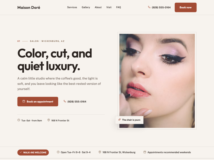 Home page of the Maison Doré template