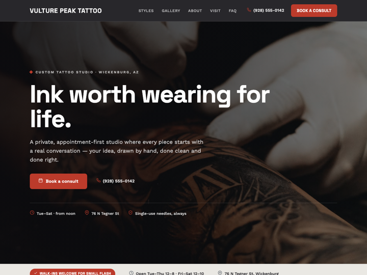 Home page of the Vulture Peak Tattoo site
