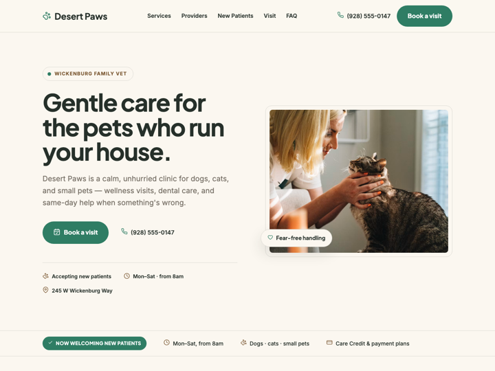 Home page of the Desert Paws template